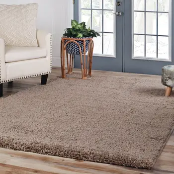 5' X 8' Taupe Shag Stain Resistant Area Rug