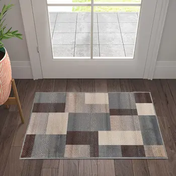 2' X 3' Gray Tan And Brown Patchwork Area Rug