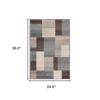 2' X 3' Gray Tan And Brown Patchwork Area Rug