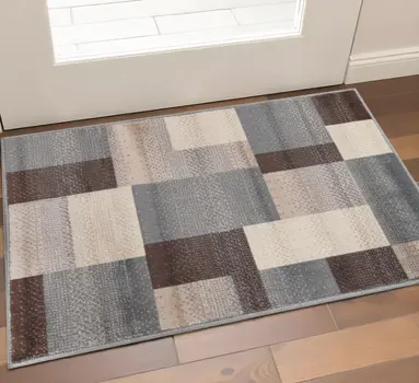 2' X 3' Gray Tan And Brown Patchwork Area Rug