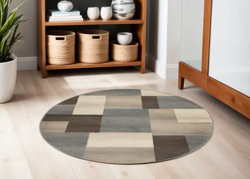 5' Gray Patchwork Round Rug