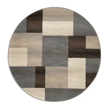 5' Blue Brown And Gray Patchwork Round Rug