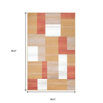 5' X 8' Terra Cotta Patchwork Power Loom Stain Resistant Area Rug
