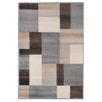 7' X 9' Gray Brown And Cream Patchwork Area Rug