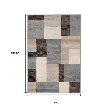 7' X 9' Gray Brown And Cream Patchwork Area Rug