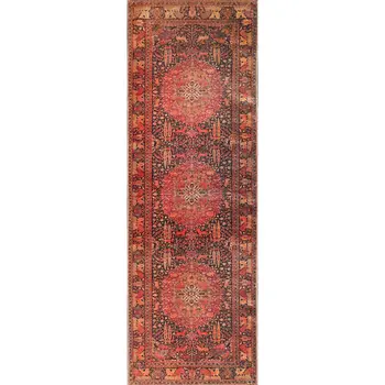 8' Brown Black And Brick Red Medallion Runner Rug