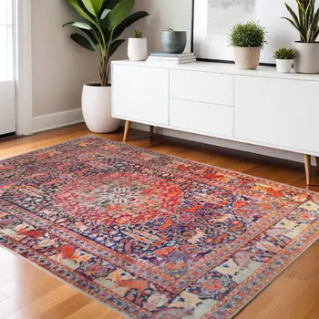 3' X 5' Brown Medallion Stain Resistant Area Rug