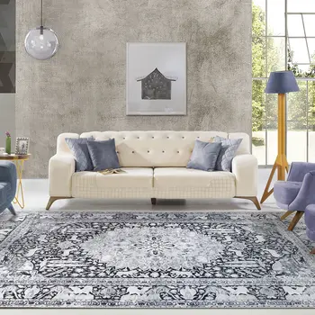3' X 5' Charcoal Medallion Stain Resistant Area Rug