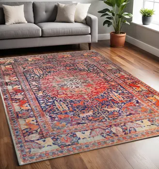 5' X 8' Brown Black And Brick Red Medallion Area Rug