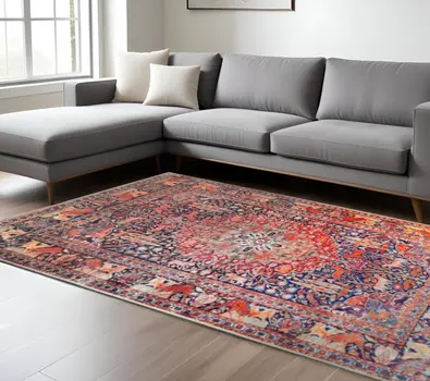 8' X 10' Brown Black And Brick Red Medallion Area Rug
