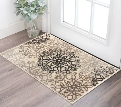2' X 3' Tan Gray And Black Floral Medallion Stain Resistant Area Rug