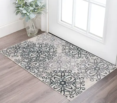 2' X 3' Oatmeal And Gray Medallion Power Loom Stain Resistant Area Rug