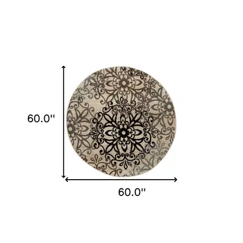 5' Tan And Gray Medallion Round Rug