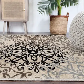 5' Tan And Gray Medallion Square Rug