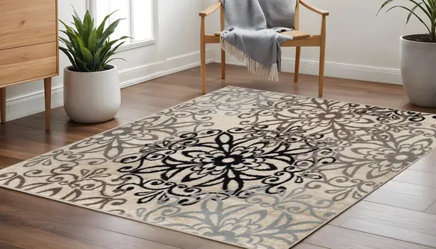 5' Tan And Gray Medallion Square Rug