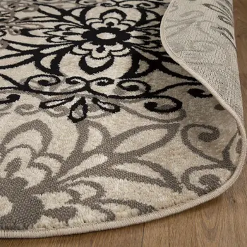 8' Beige Black And Gray Medallion Round Rug