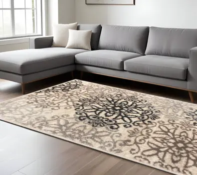 9' X 12' Beige Medallion Power Loom Stain Resistant Area Rug