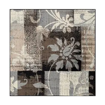 5' Beige And Black Floral Distressed Square Rug