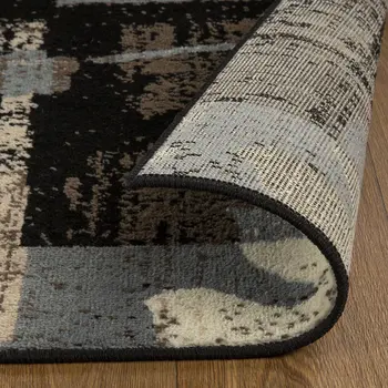 5' Beige And Black Floral Distressed Square Rug