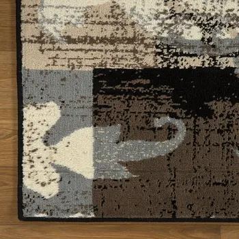 5' Beige And Black Floral Distressed Square Rug