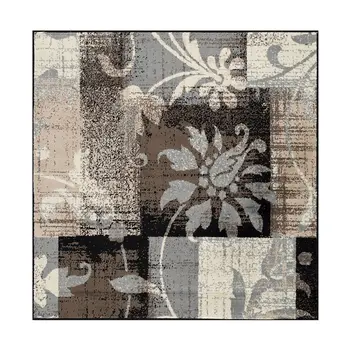 8' Beige And Black Floral Distressed Square Rug