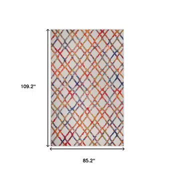 7' X 9' Cream Geometric Stain Resistant Non Skid Indoor Outdoor Area Rug