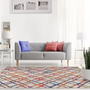 7' X 9' Cream Geometric Stain Resistant Non Skid Indoor Outdoor Area Rug