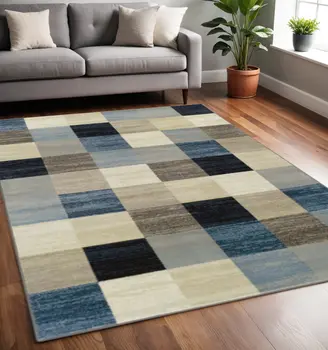 5' X 8' Blue And Teal Geometric Power Loom Stain Resistant Area Rug