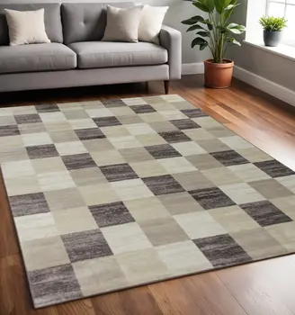 5' X 8' Beige Geometric Power Loom Stain Resistant Area Rug