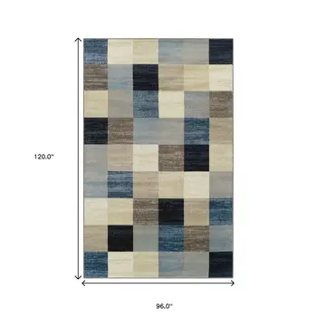 8' X 10' Blue And Teal Geometric Power Loom Stain Resistant Area Rug
