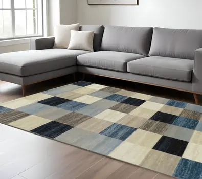 8' X 10' Blue And Teal Geometric Power Loom Stain Resistant Area Rug