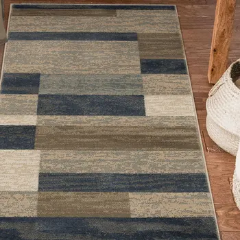 10' Midnight Navy Patchwork Power Loom Stain Resistant Runner Rug