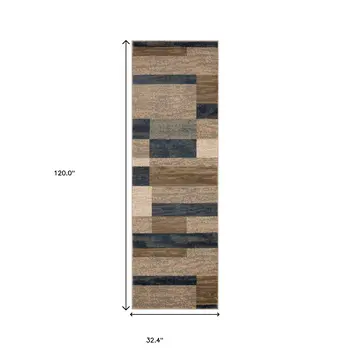10' Midnight Navy Patchwork Power Loom Stain Resistant Runner Rug