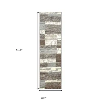 12' Light Blue and Ivory Patchwork Resistant Runner Rug