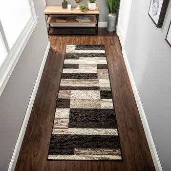 8' Chocolate Patchwork Power Loom Stain Resistant Runner Rug