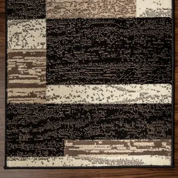 8' Chocolate Patchwork Power Loom Stain Resistant Runner Rug