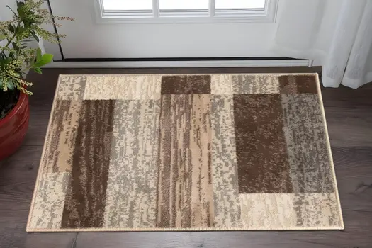 2' X 3' Beige Slate Gray And Brown Patchwork Area Rug