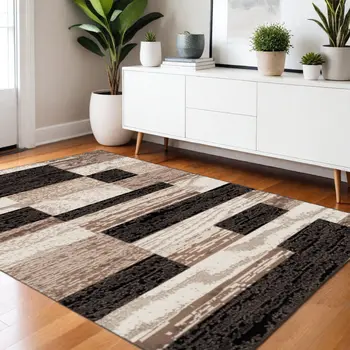 4' X 6' Chocolate Patchwork Power Loom Stain Resistant Area Rug