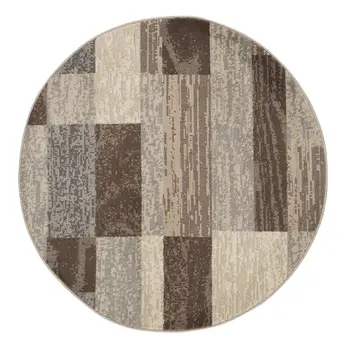 5' Brown And Beige Patchwork Round Rug