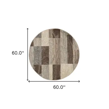 5' Brown And Beige Patchwork Round Rug