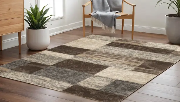 5' Brown And Beige Patchwork Square Rug