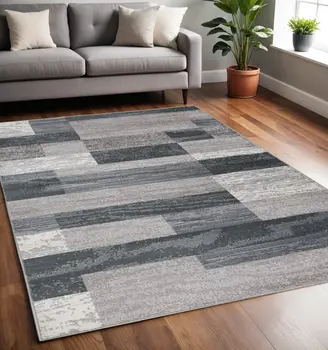 5' X 8' Blue And Gray Patchwork Area Rug