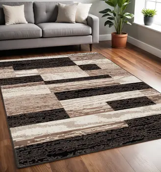 5' X 8' Chocolate Patchwork Power Loom Stain Resistant Area Rug