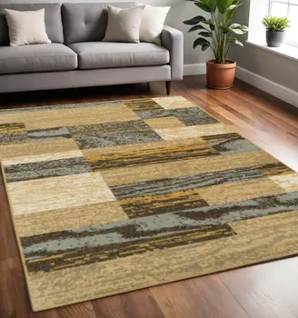 5' X 8' Light Blue And Beige Patchwork Power Loom Stain Resistant Area Rug