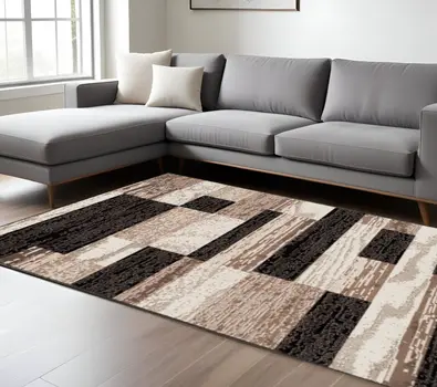 7' X 9' Chocolate Patchwork Power Loom Stain Resistant Area Rug