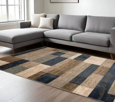 7' X 9' Midnight Navy Patchwork Power Loom Stain Resistant Area Rug