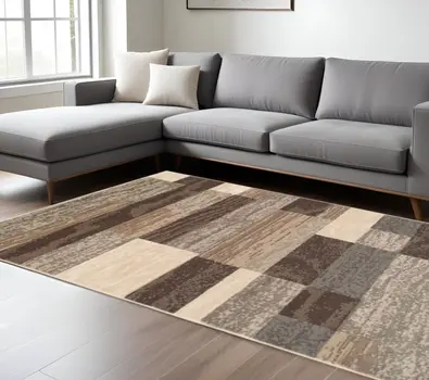 7' X 9' Slate Patchwork Power Loom Stain Resistant Area Rug