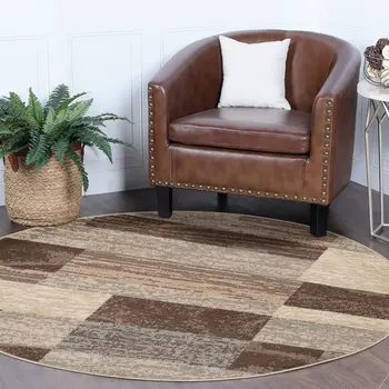 8' Brown And Beige Patchwork Round Rug