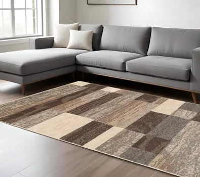 8' X 10' Beige And Slate Gray Patchwork Area Rug