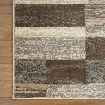 8' Beige And Slate Gray Patchwork Square Rug